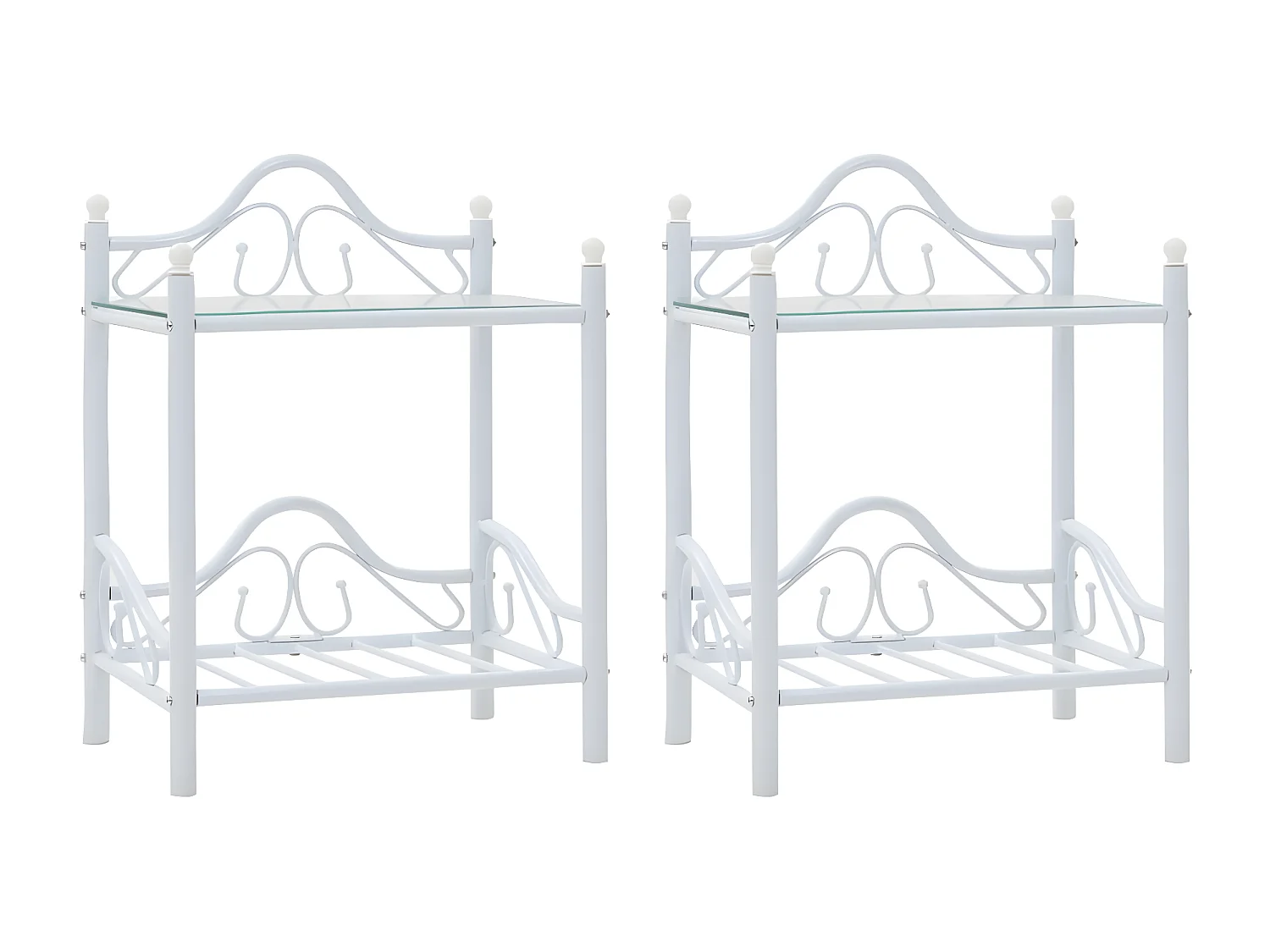 Table de chevet 2 pièces Acier et verre trempé 45x30,5x60 cm Blanc