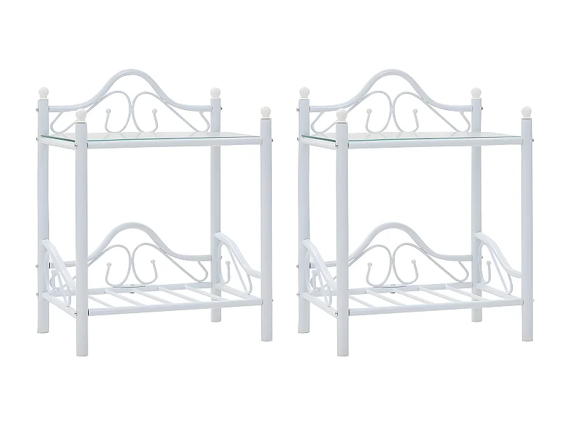 Table de chevet 2 pièces Acier et verre trempé 45x30,5x60 cm Blanc