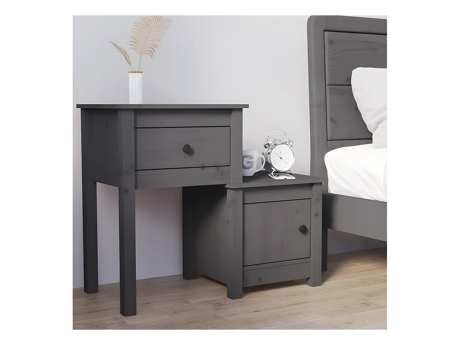 Table de chevet Gris 79,5x38x65,5 cm Bois de pin massif