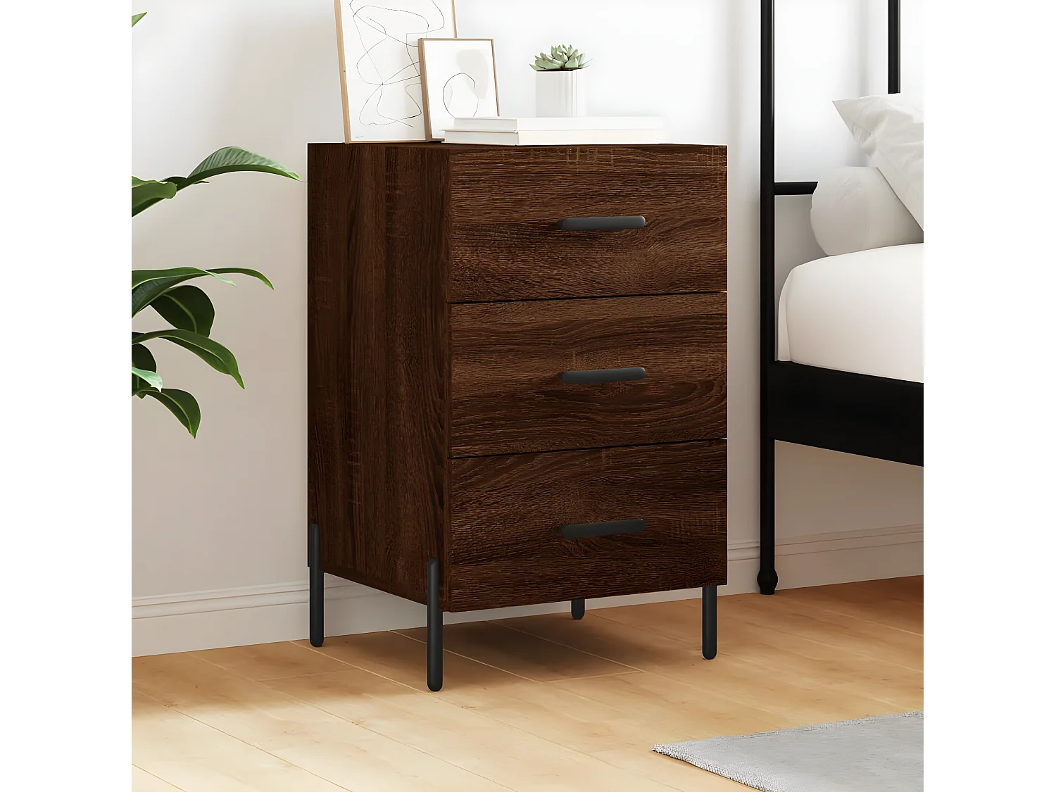 Mesa cabeceira 40x40x66 cm derivados madeira carvalho castanho