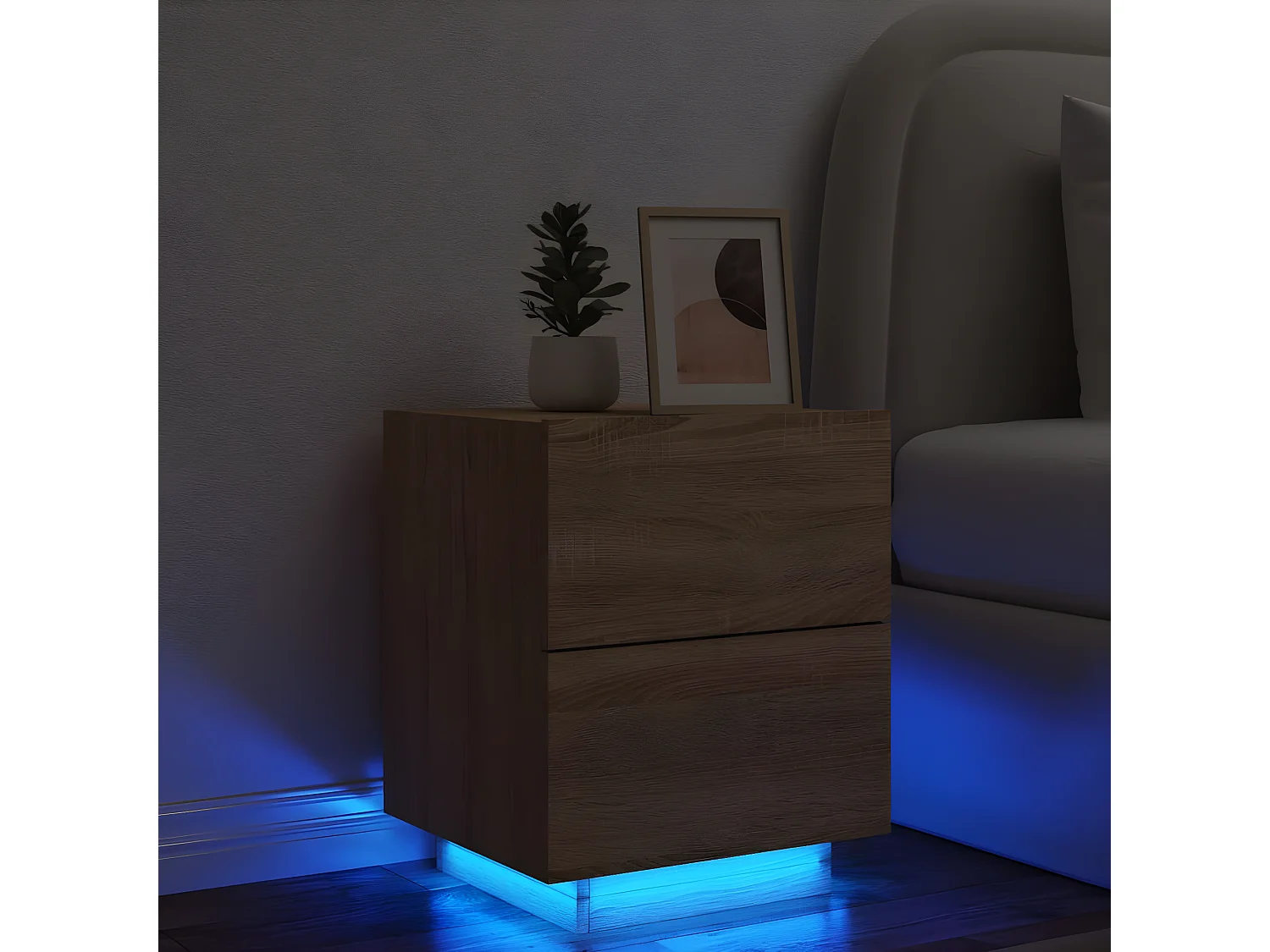 Armoire de chevet avec lumières LED chêne sonoma