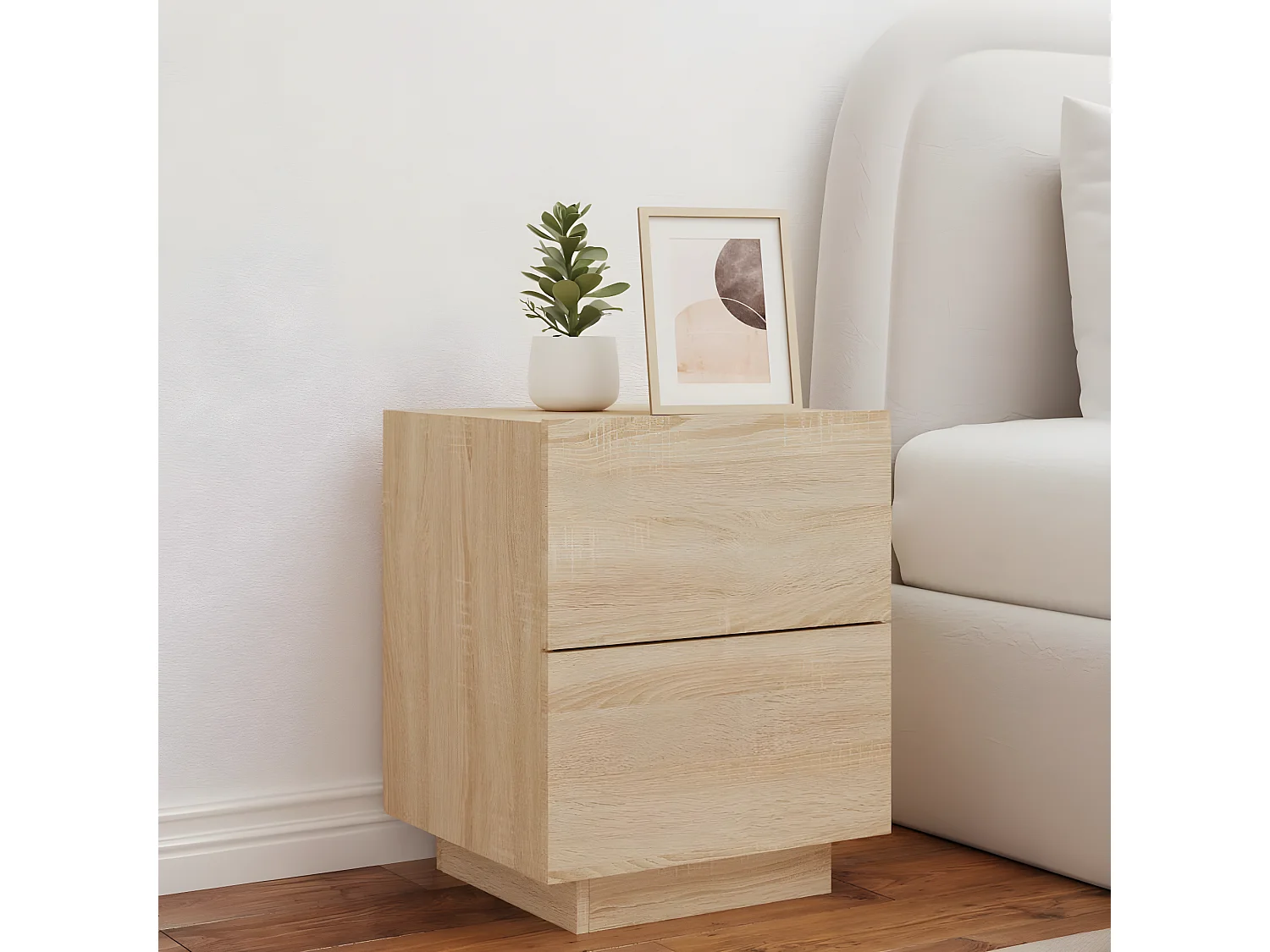 Armoire de chevet avec lumières LED chêne sonoma
