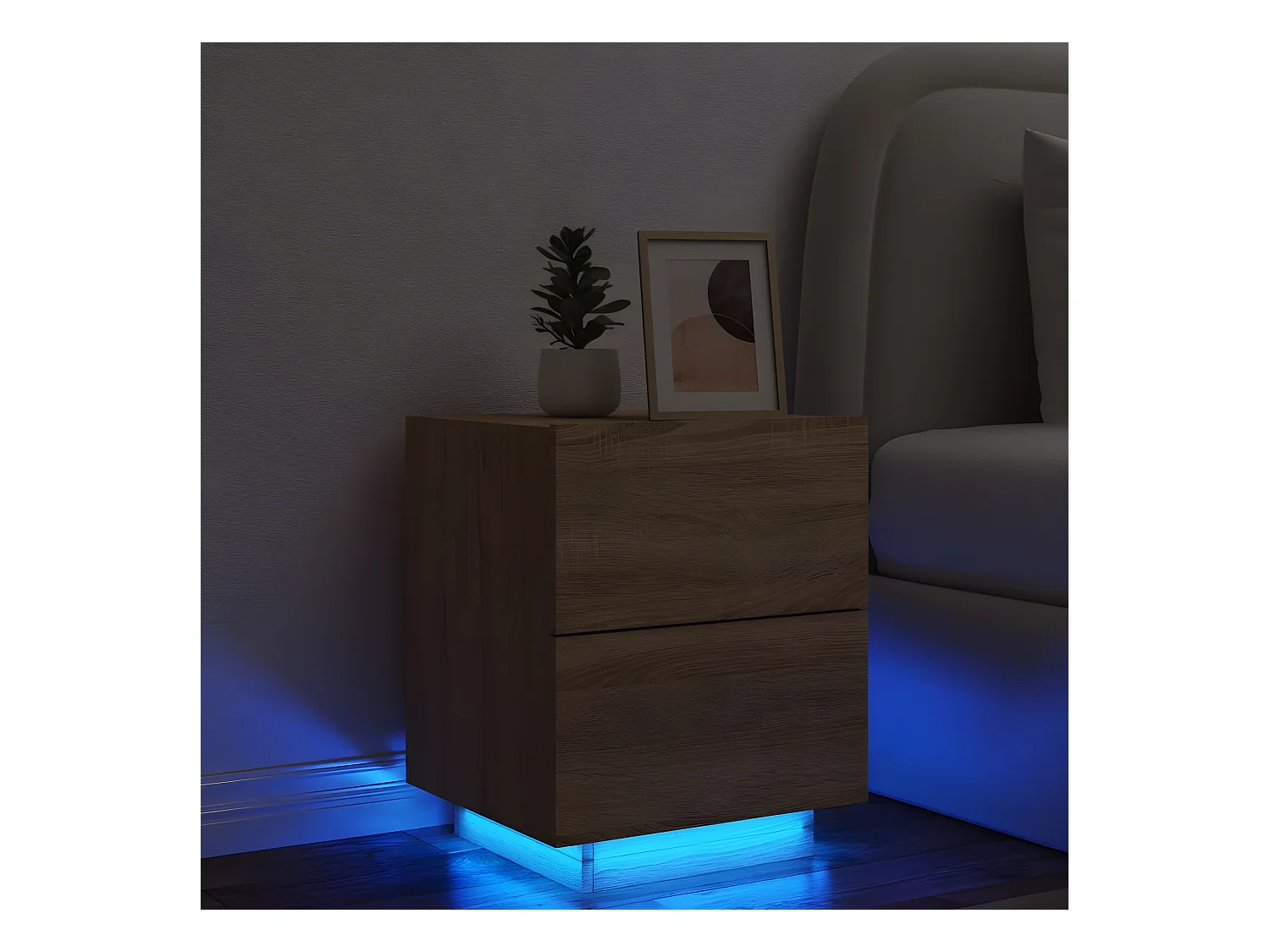 Armoire de chevet avec lumières LED chêne sonoma