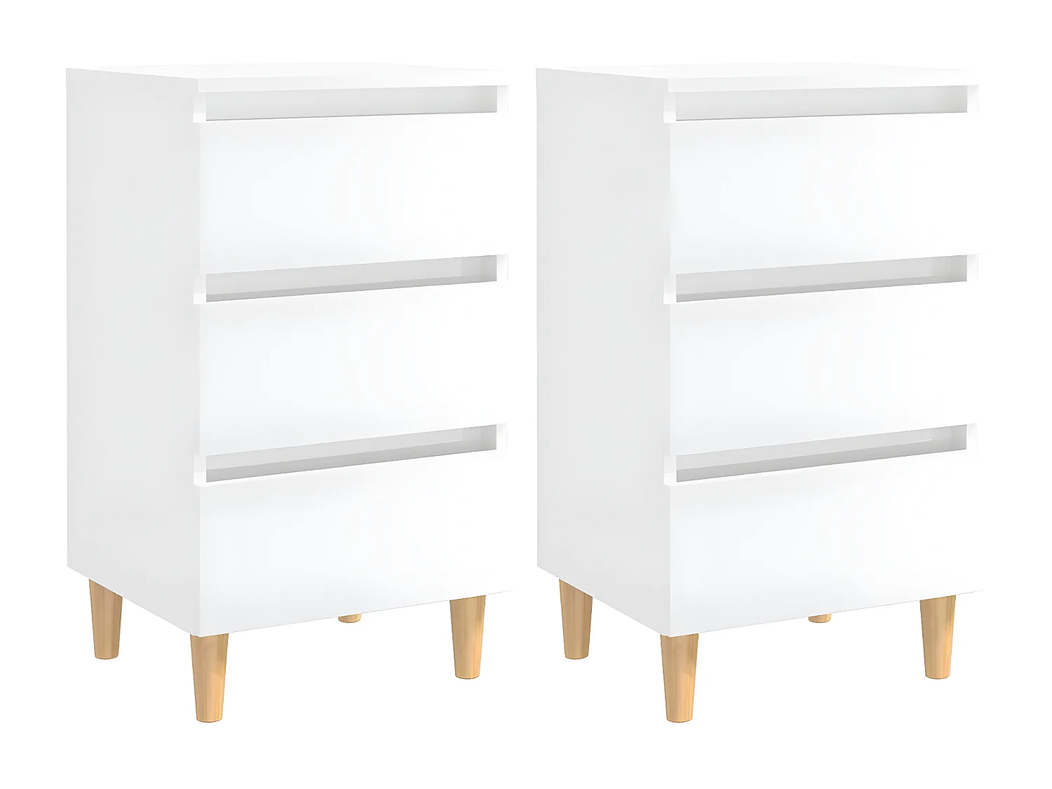 Tables de chevet pieds en bois 2 pièces Blanc brillant 40x35x69 cm