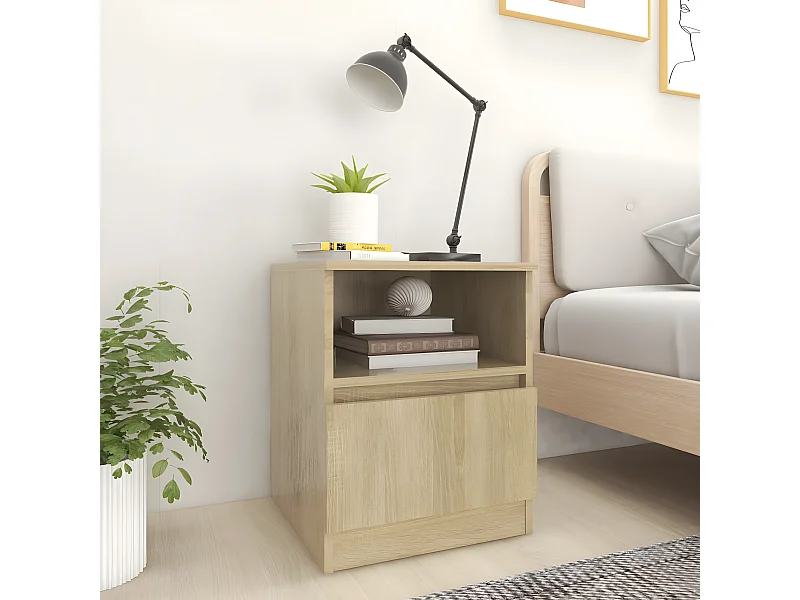 Mesita de noche madera contrachapada roble Sonoma 40x40x50 cm