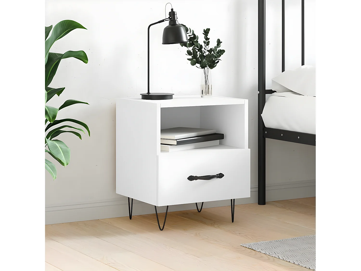 Table de chevet blanc 40x35x47,5 cm bois d’ingénierie