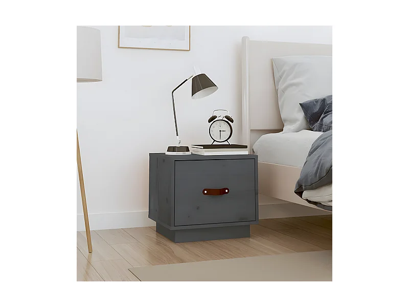 Mesa de cabeceira 40x34x45 cm madeira de pinho maciça cinza