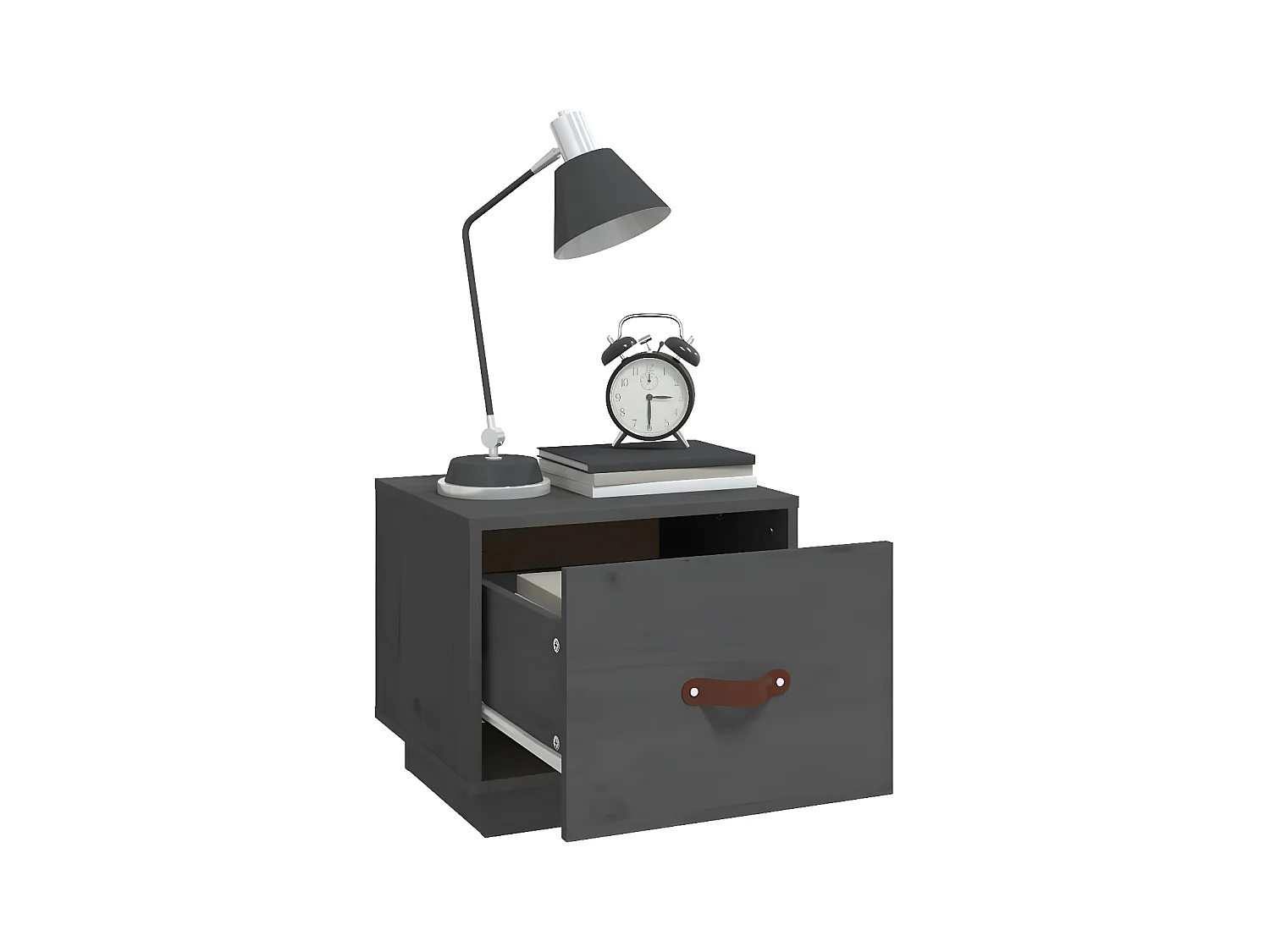 Mesita de noche madera maciza de pino gris 40x34x35 cm