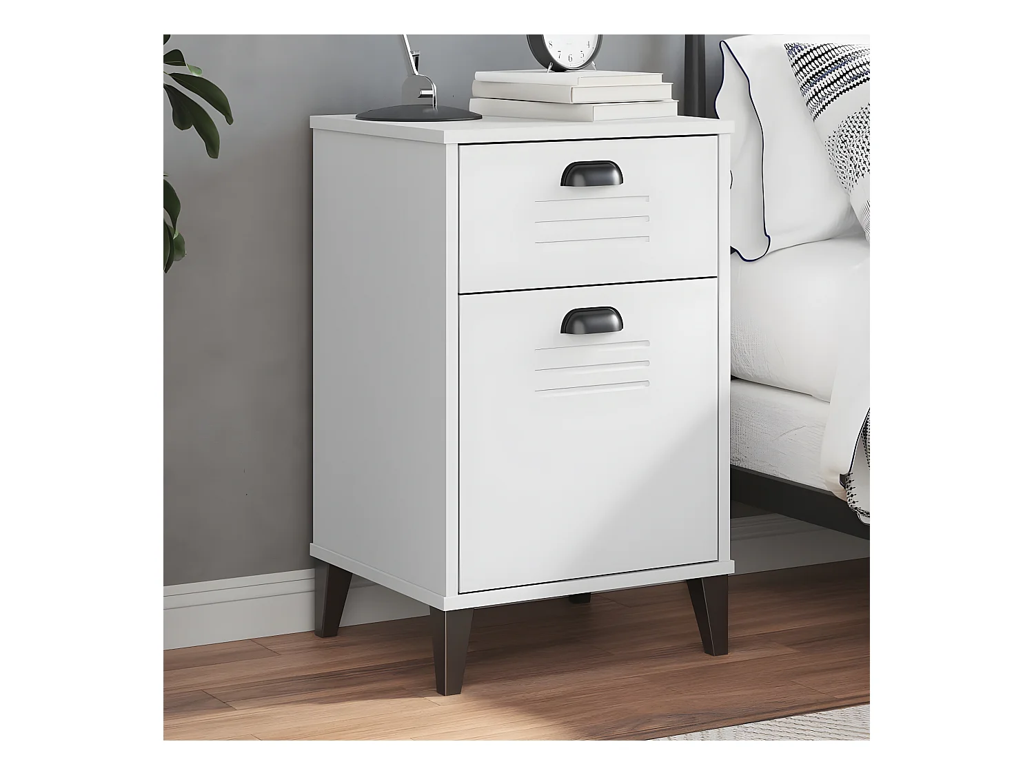 Table de chevet VIKEN blanc bois de pin solide