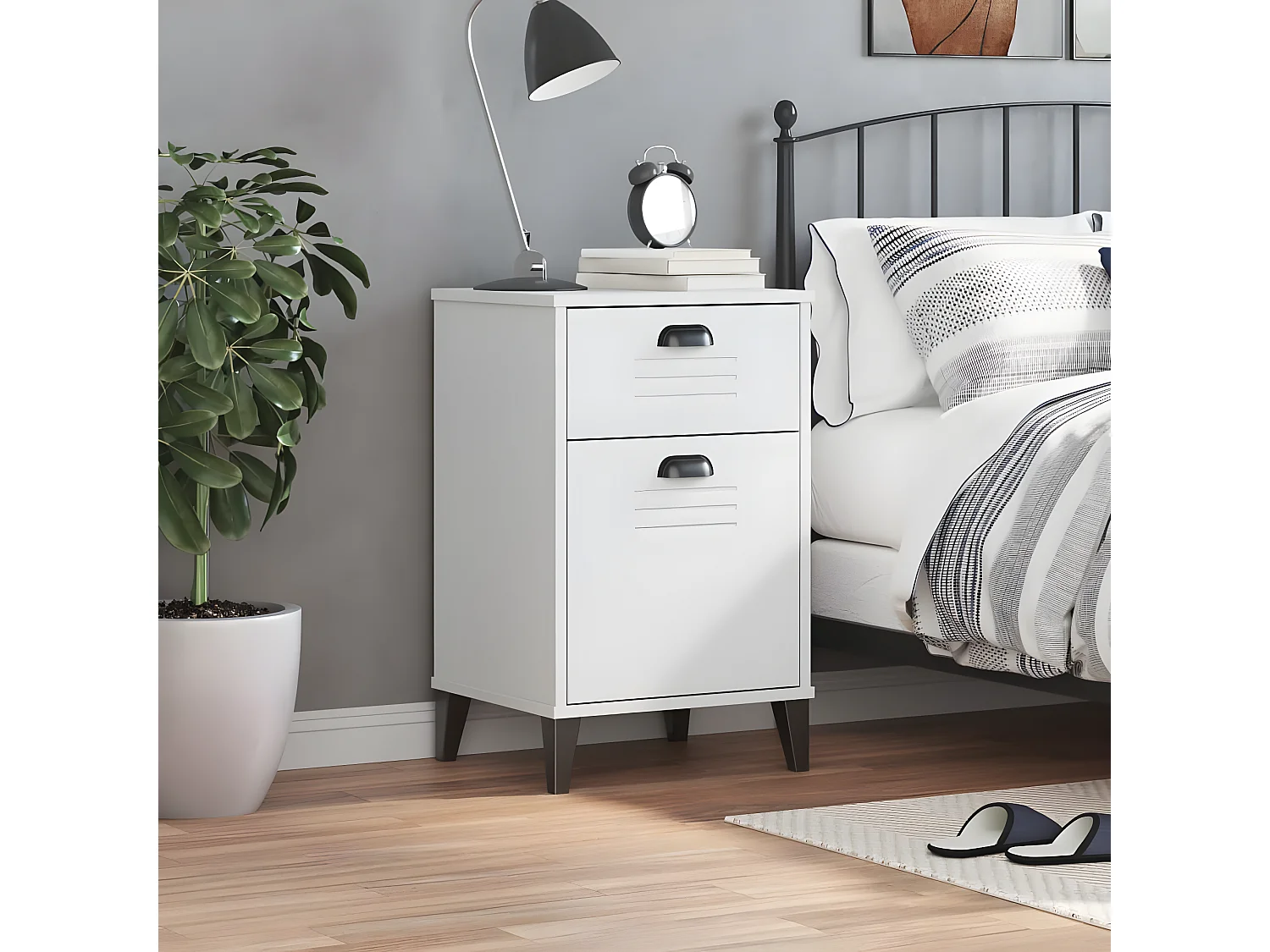 Table de chevet VIKEN blanc bois de pin solide