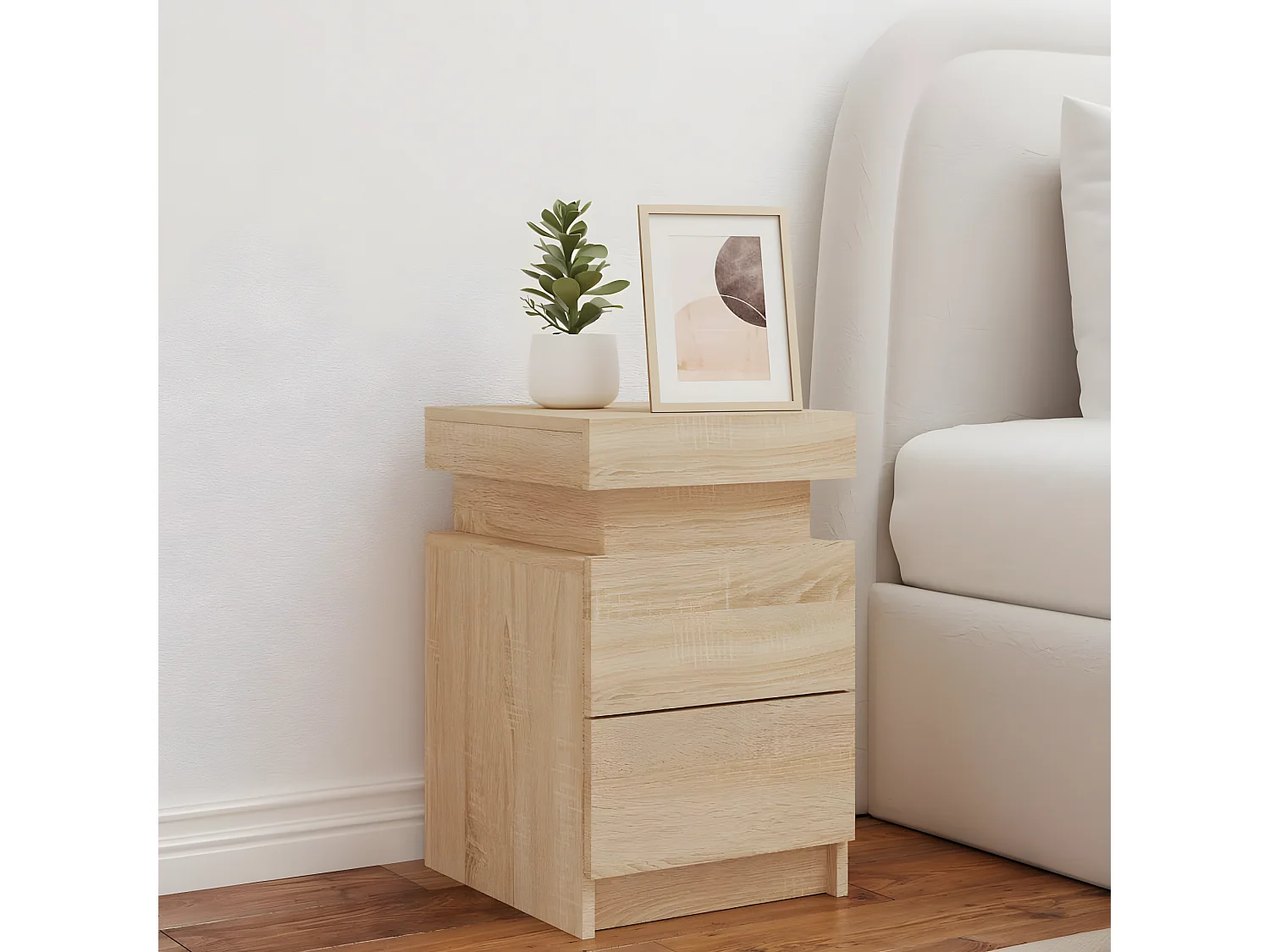 Table de chevet avec lumières LED chêne sonoma 35x39x55 cm