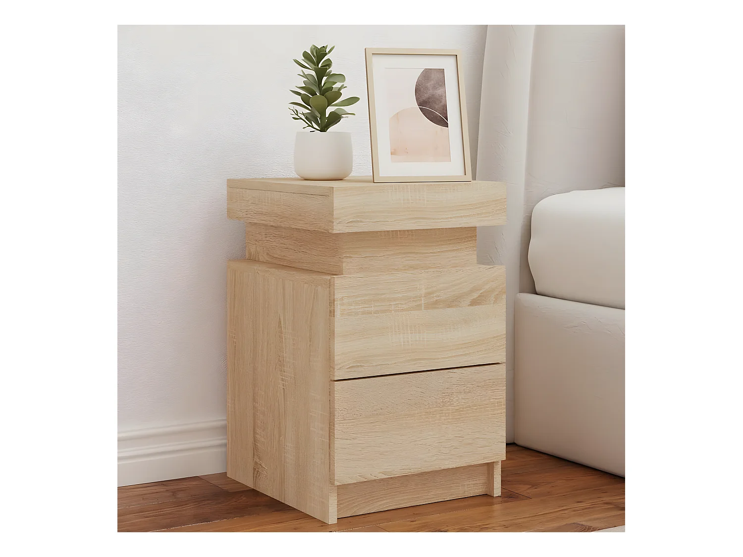 Table de chevet avec lumières LED chêne sonoma 35x39x55 cm
