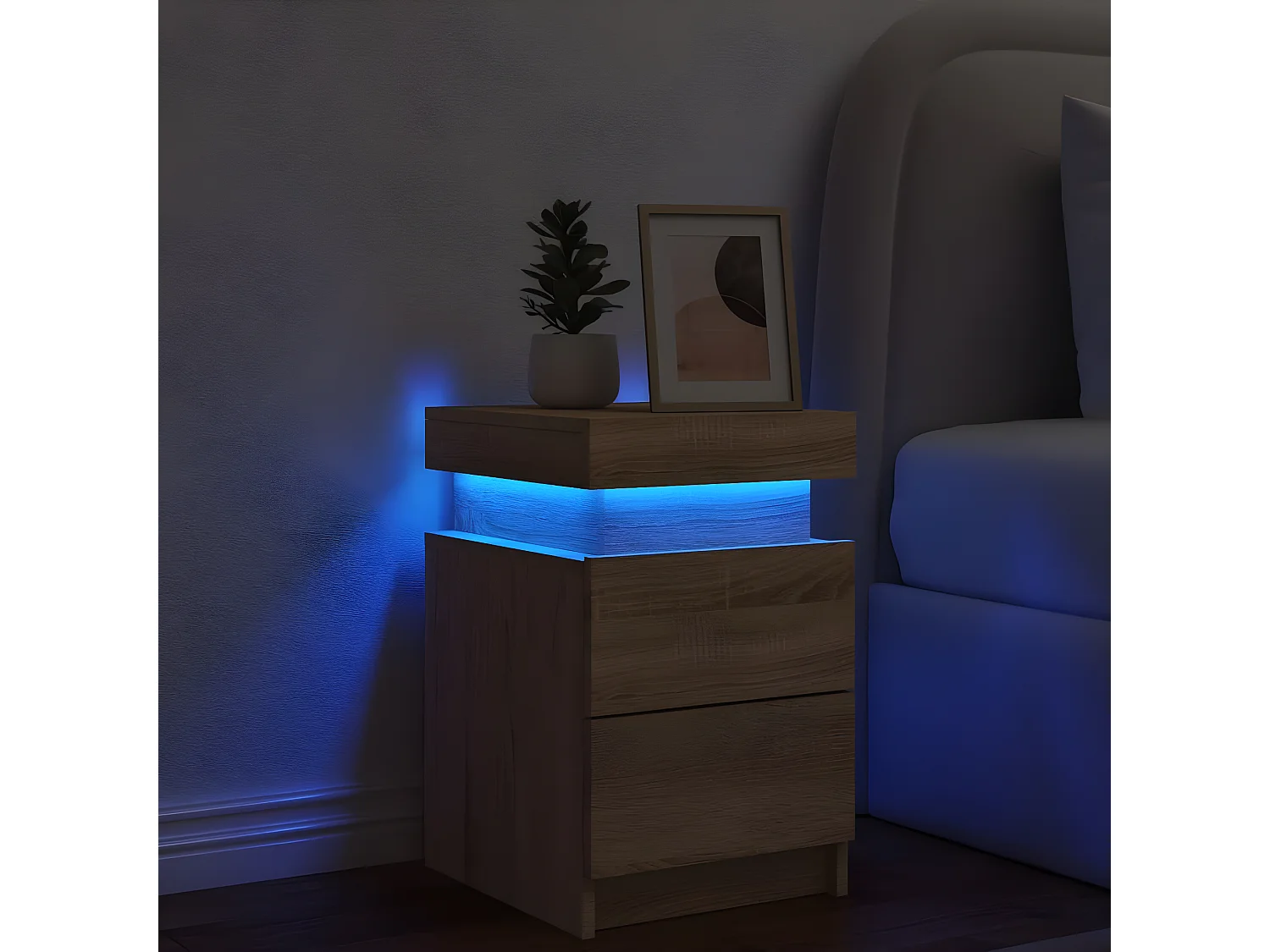 Table de chevet avec lumières LED chêne sonoma 35x39x55 cm