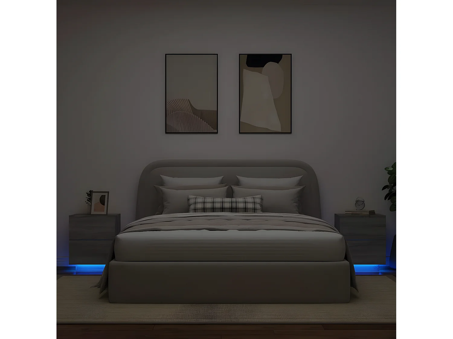 Mesas cabeceira c/ LEDs 2 peças derivados madeira cinza sonoma