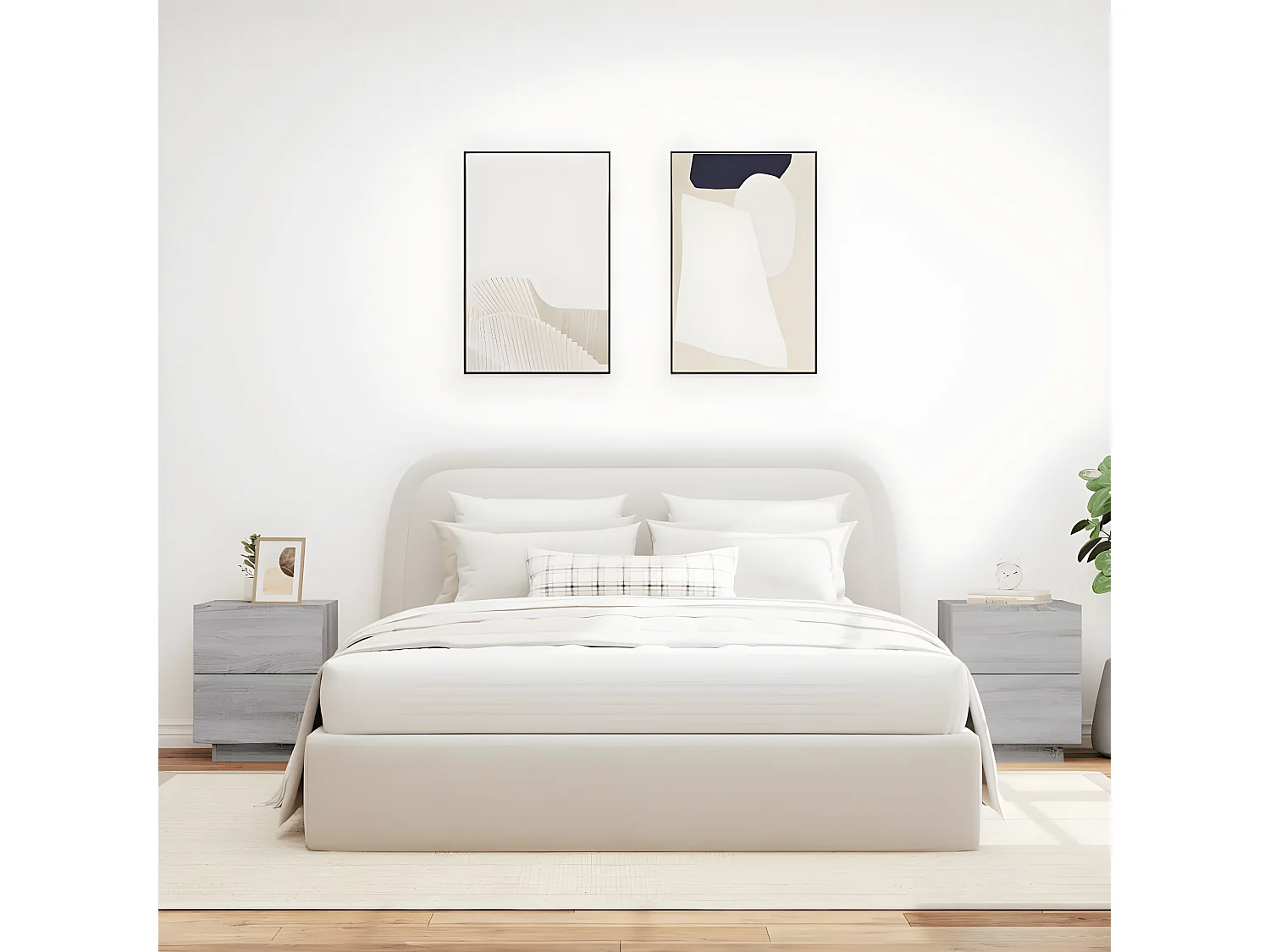 Mesas cabeceira c/ LEDs 2 peças derivados madeira cinza sonoma