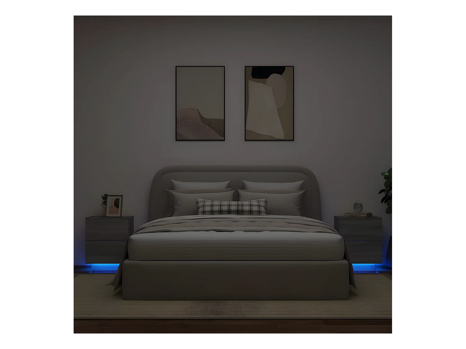 Armoires de chevet et lumières LED 2 pièces sonoma gris