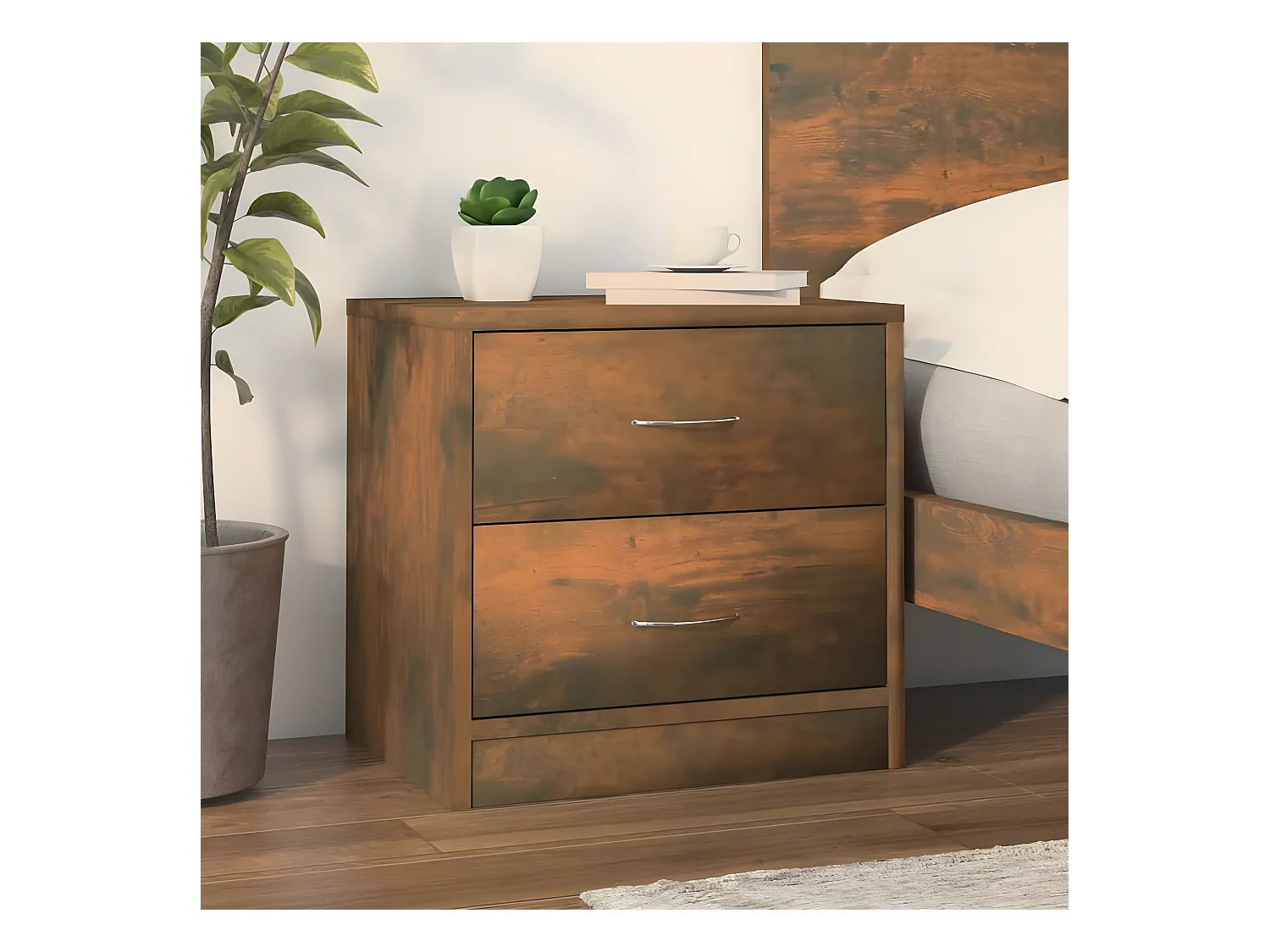 Mesita de noche madera contrachapada roble ahumado 40x30x40 cm