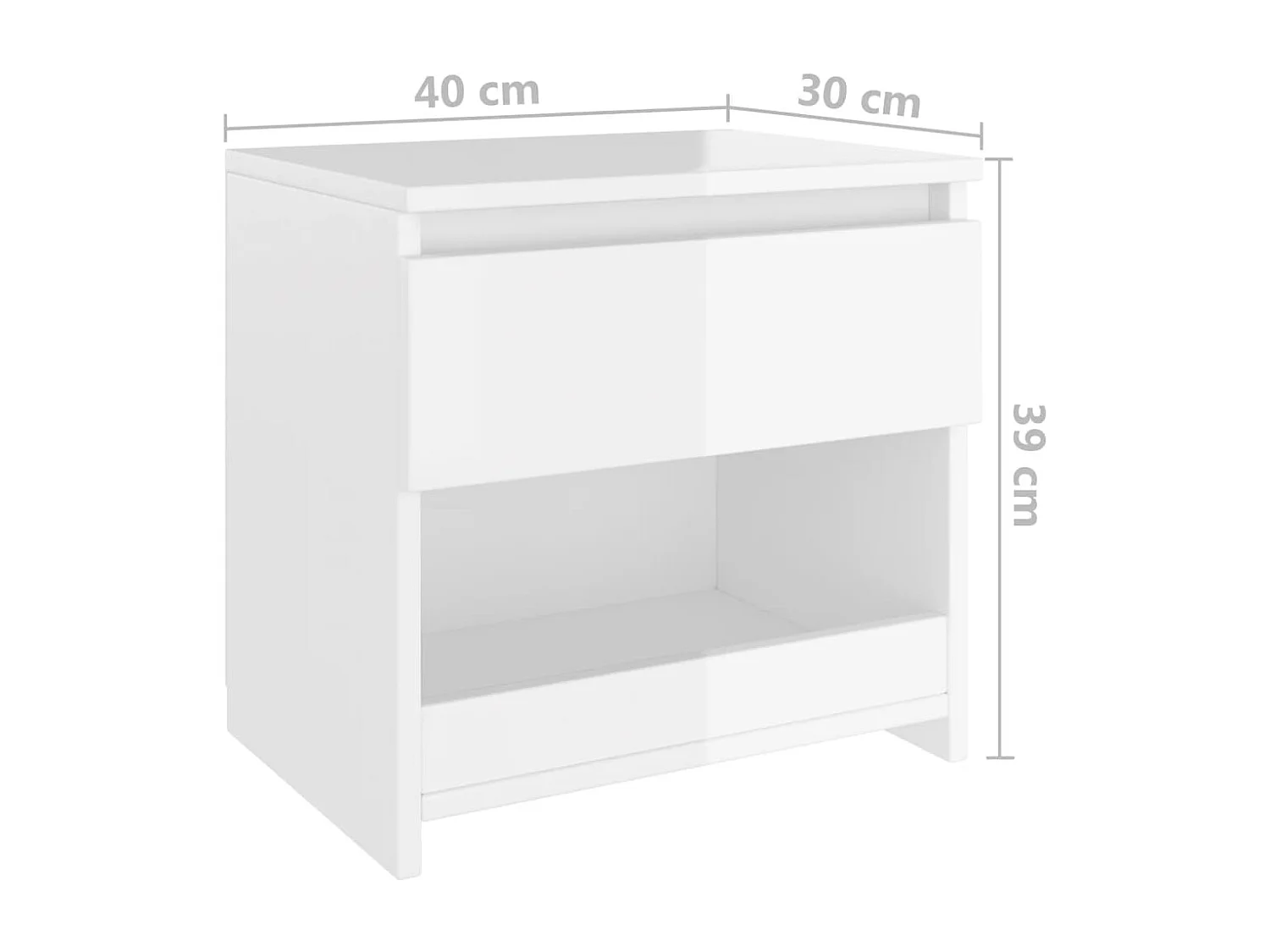 Table de chevet blanc brillant 40x30x39 cm bois d’ingénierie