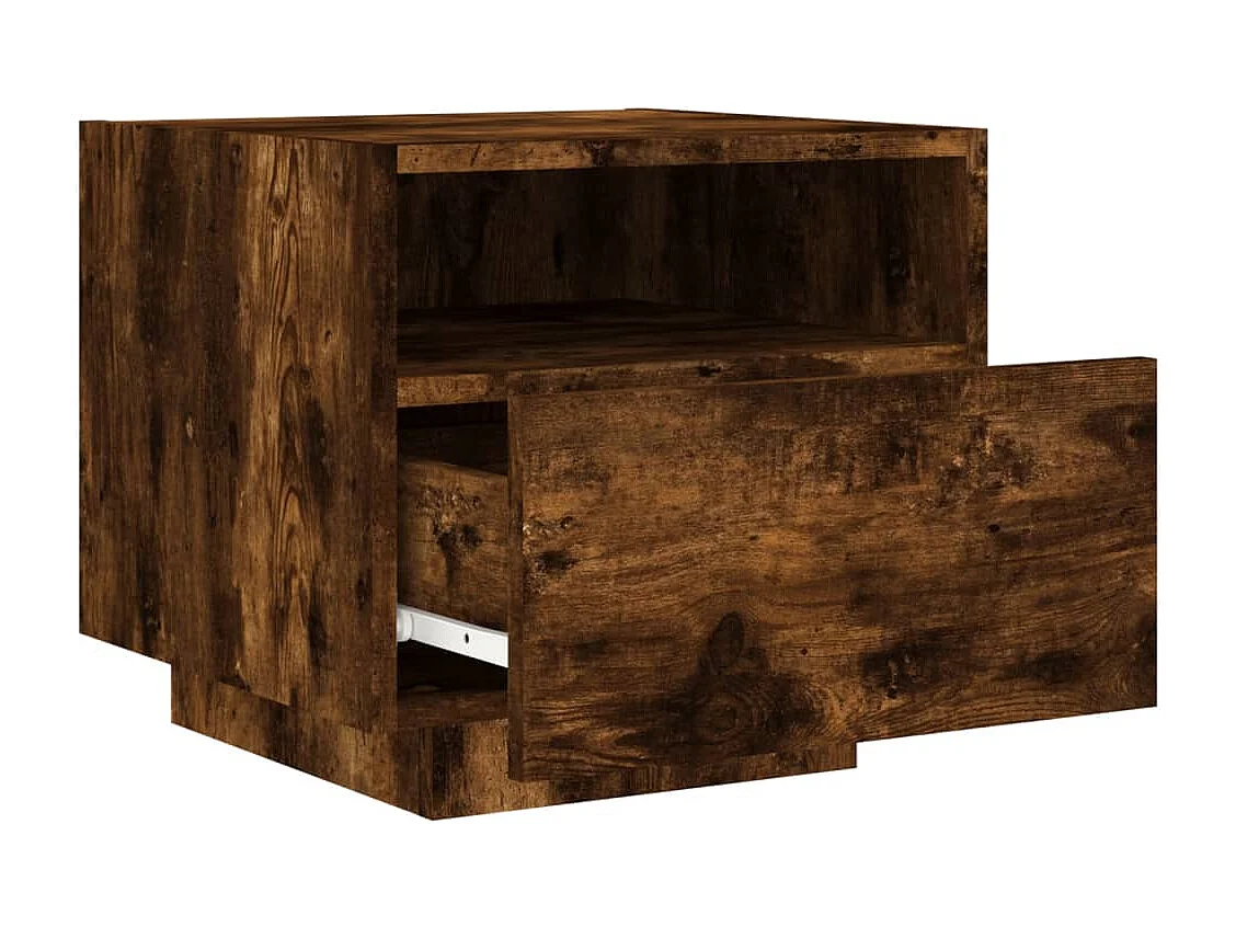 Table de chevet avec lumières LED chêne fumé 40x39x37 cm