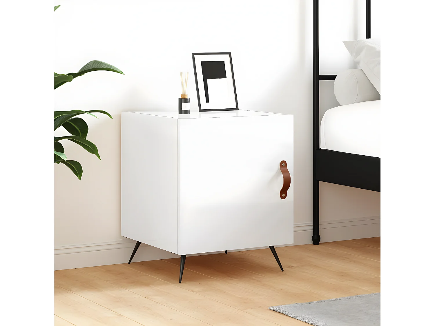 Nachtkastje 40x40x50 cm bewerkt hout hoogglans wit