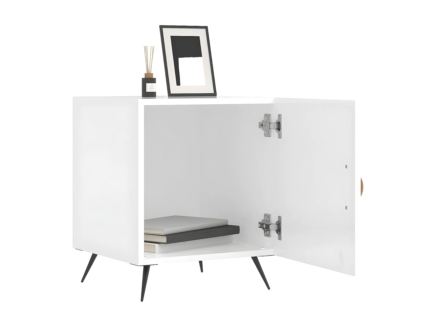 Nachtkastje 40x40x50 cm bewerkt hout hoogglans wit