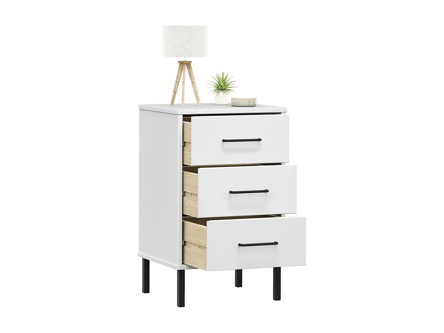 Table de chevet avec pieds en métal Blanc Bois pin massif OSLO