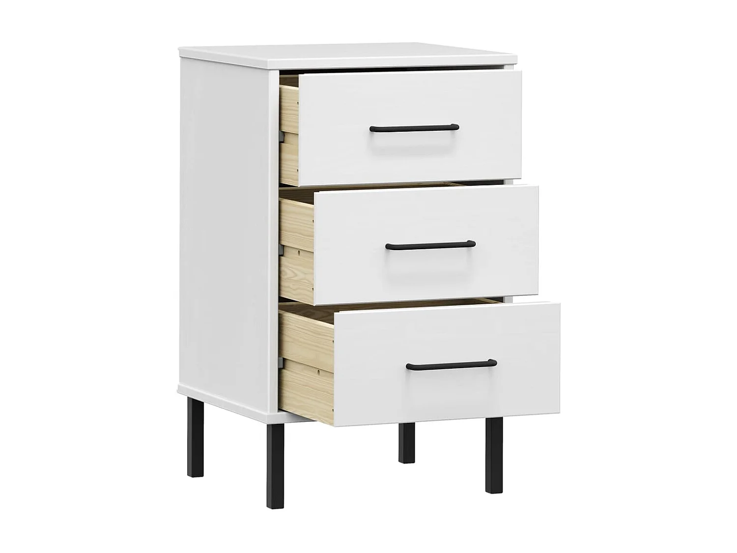 Table de chevet avec pieds en métal Blanc Bois pin massif OSLO