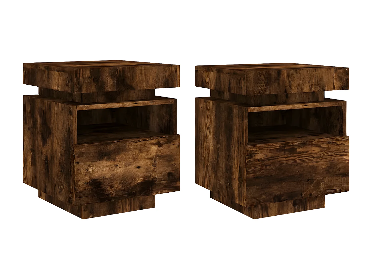 Armoires de chevet avec lumières LED 2 pièces chêne fumé