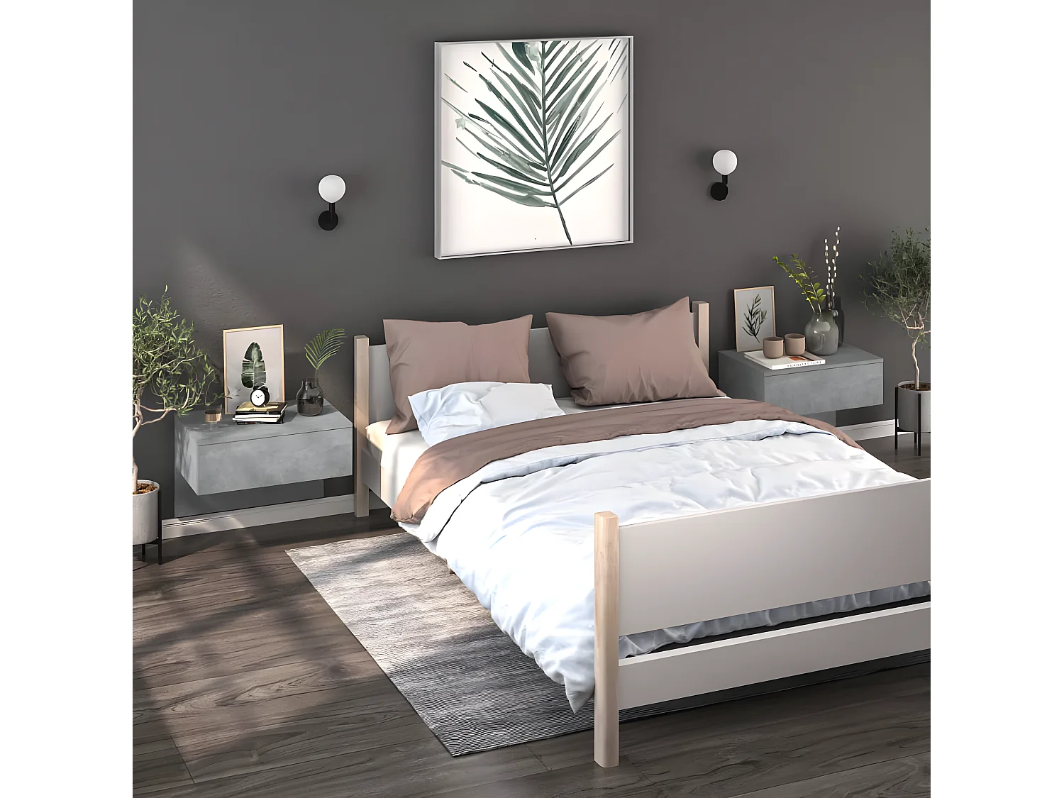 Mesitas de noche de pared 2 unidades color gris hormigón