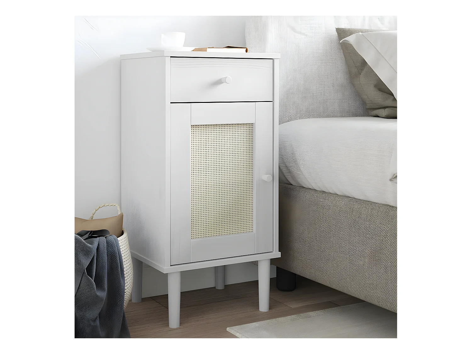 Mesa de cabeceira SENJA 40x35x80 cm pinho maciço branco