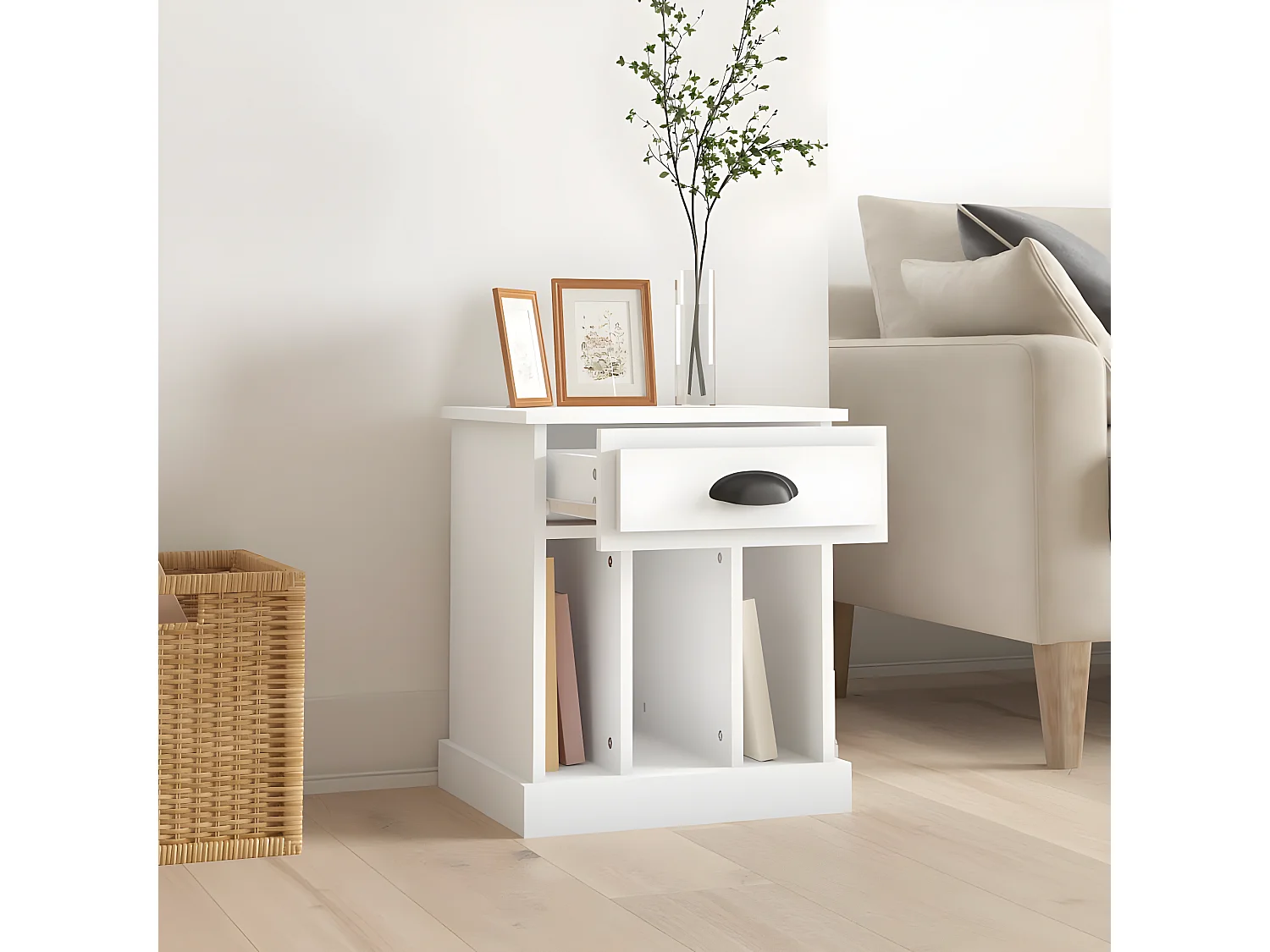 Table de chevet blanc 43x36x50 cm