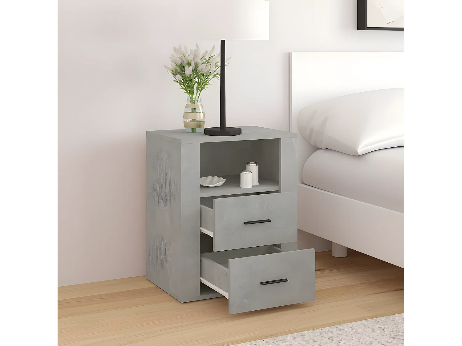 Table de chevet Gris béton 50x36x60 cm Bois d'ingénierie