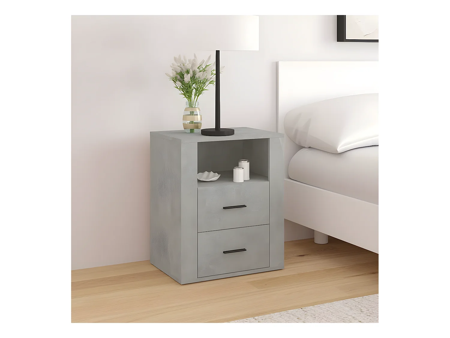 Table de chevet Gris béton 50x36x60 cm Bois d'ingénierie