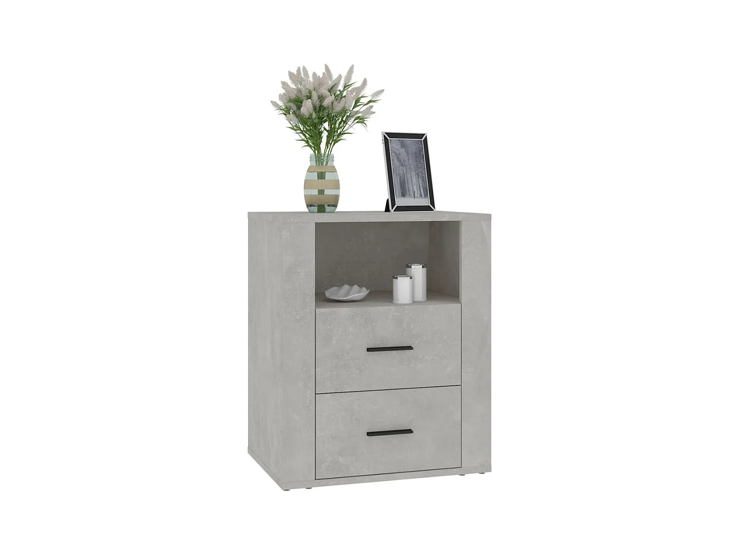 Mesita de noche madera contrachapada gris hormigón 50x36x60 cm