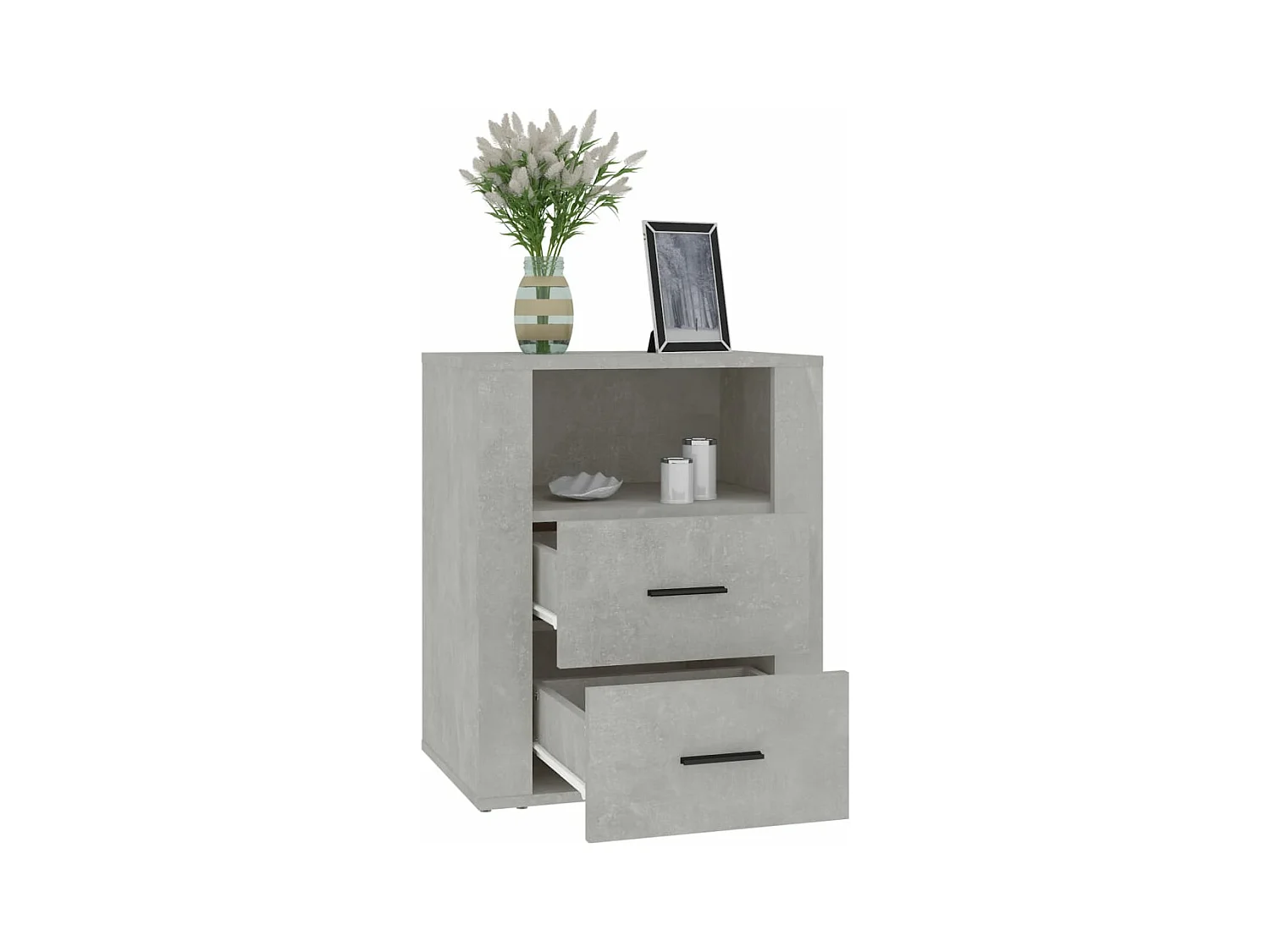Mesita de noche madera contrachapada gris hormigón 50x36x60 cm