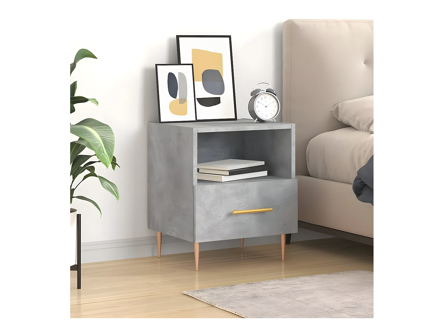 Table de chevet gris béton 40x35x47,5 cm bois d’ingénierie