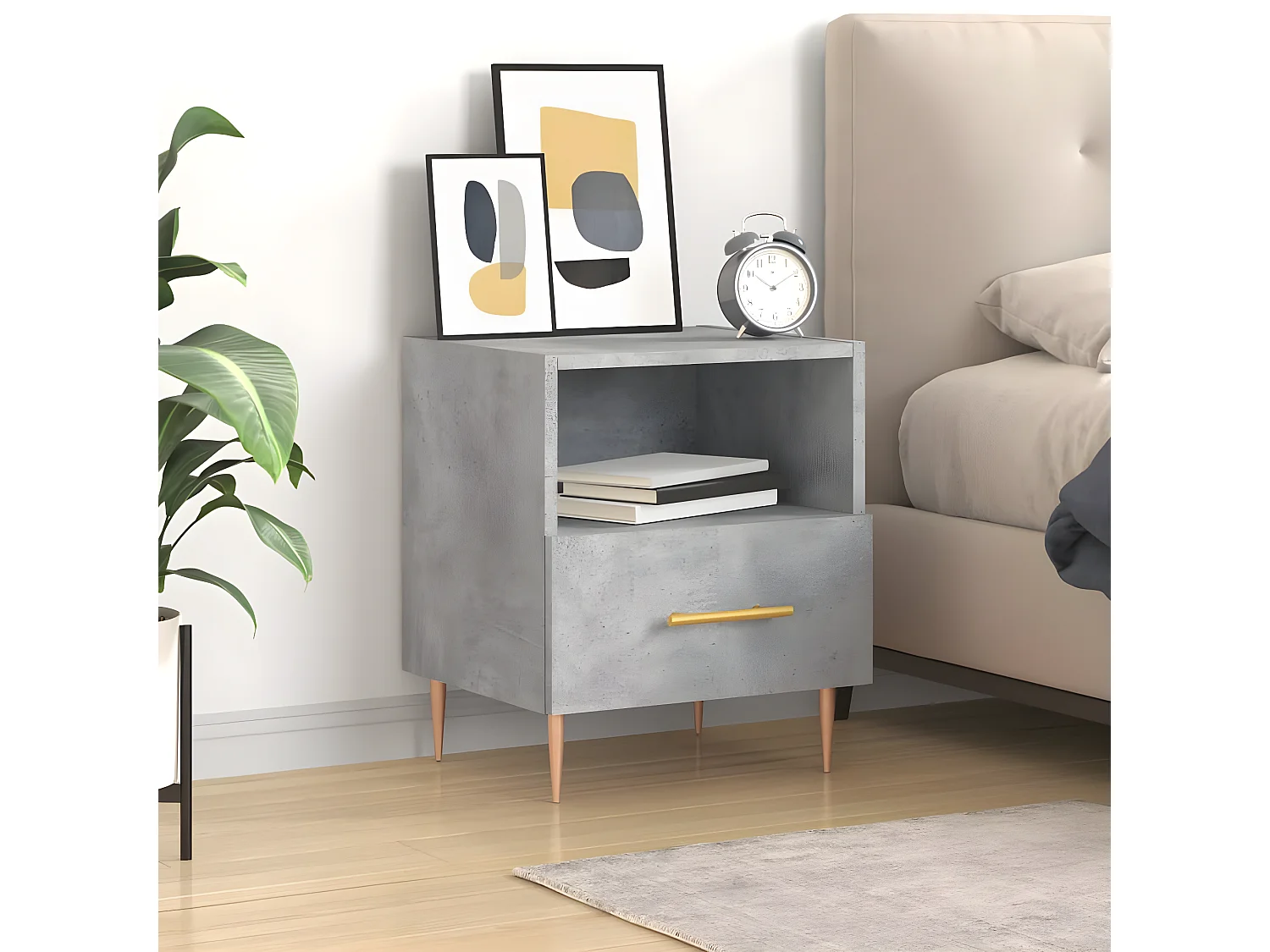 Table de chevet gris béton 40x35x47,5 cm bois d’ingénierie