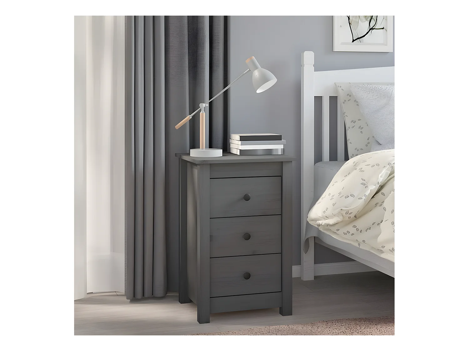 Table de chevet Gris 40x35x61,5 cm Bois de pin massif