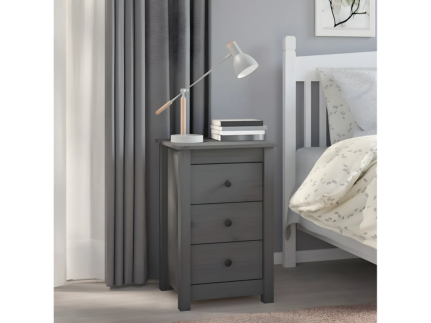 Table de chevet Gris 40x35x61,5 cm Bois de pin massif