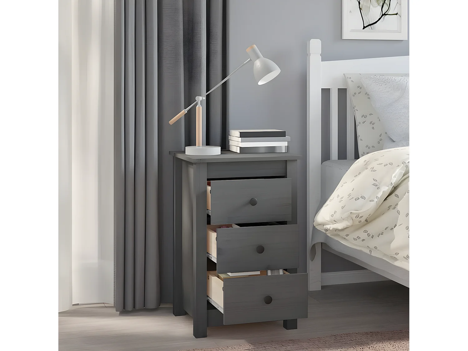 Table de chevet Gris 40x35x61,5 cm Bois de pin massif