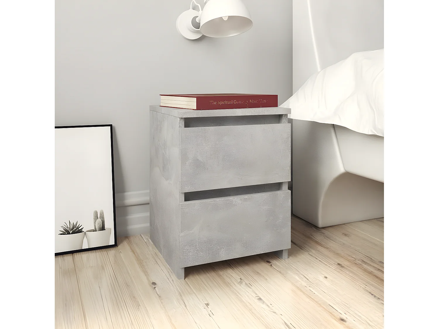 Nachtkastje 30x30x40 cm bewerkt hout betongrijs