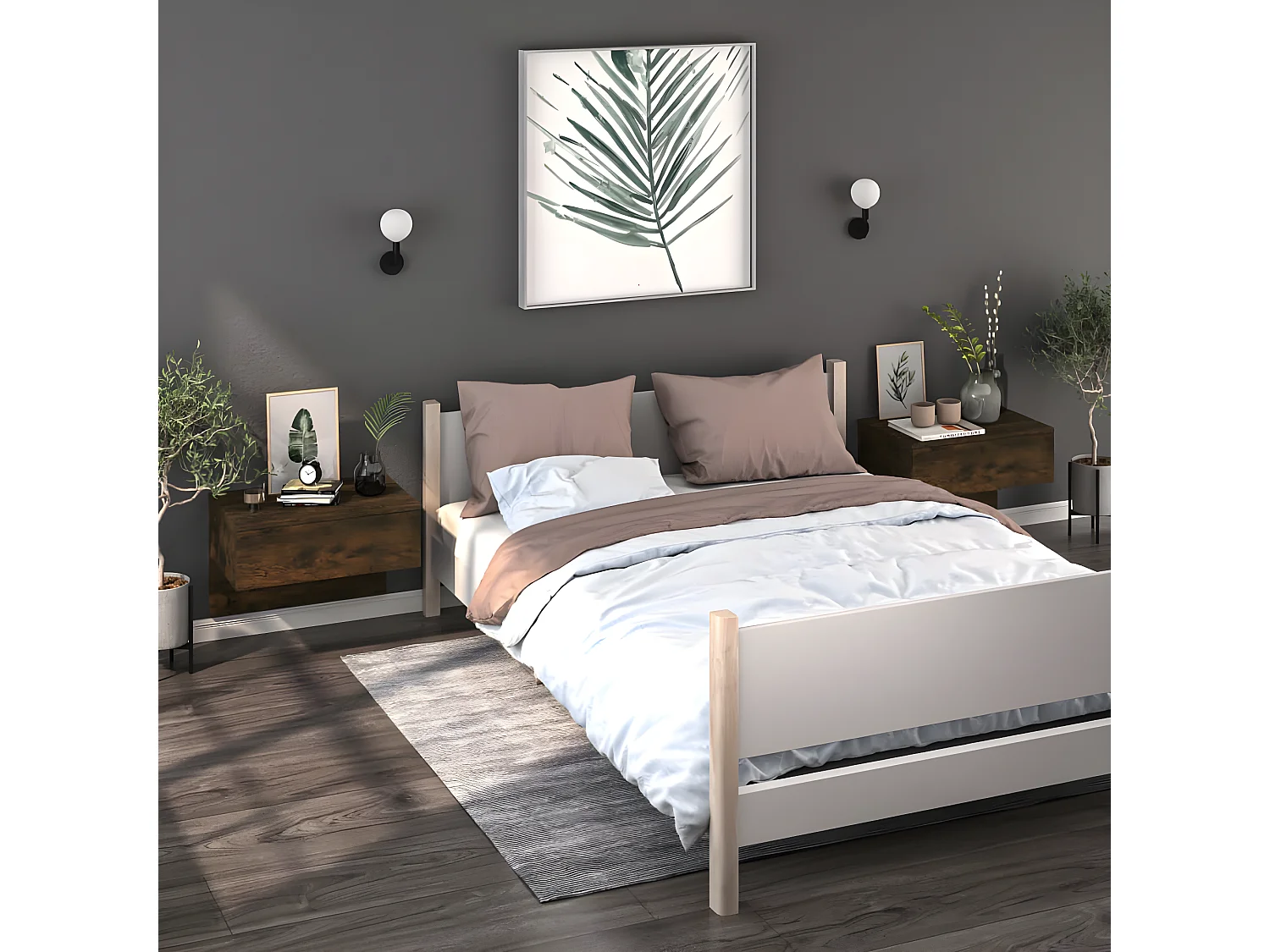 Table de chevet murale Chêne fumé