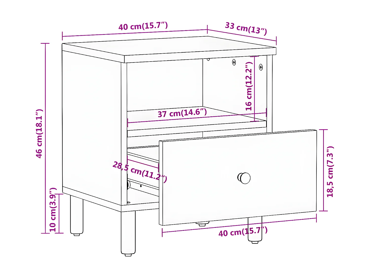Table de chevet 40x33x46 cm Bois de manguier solide