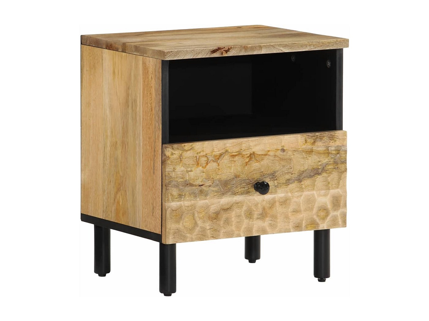 Meuble à Chaussures Noir En Bois De Manguier - Dimensions 30x30x40 Cm, Avec étagère, Rangement Compact
