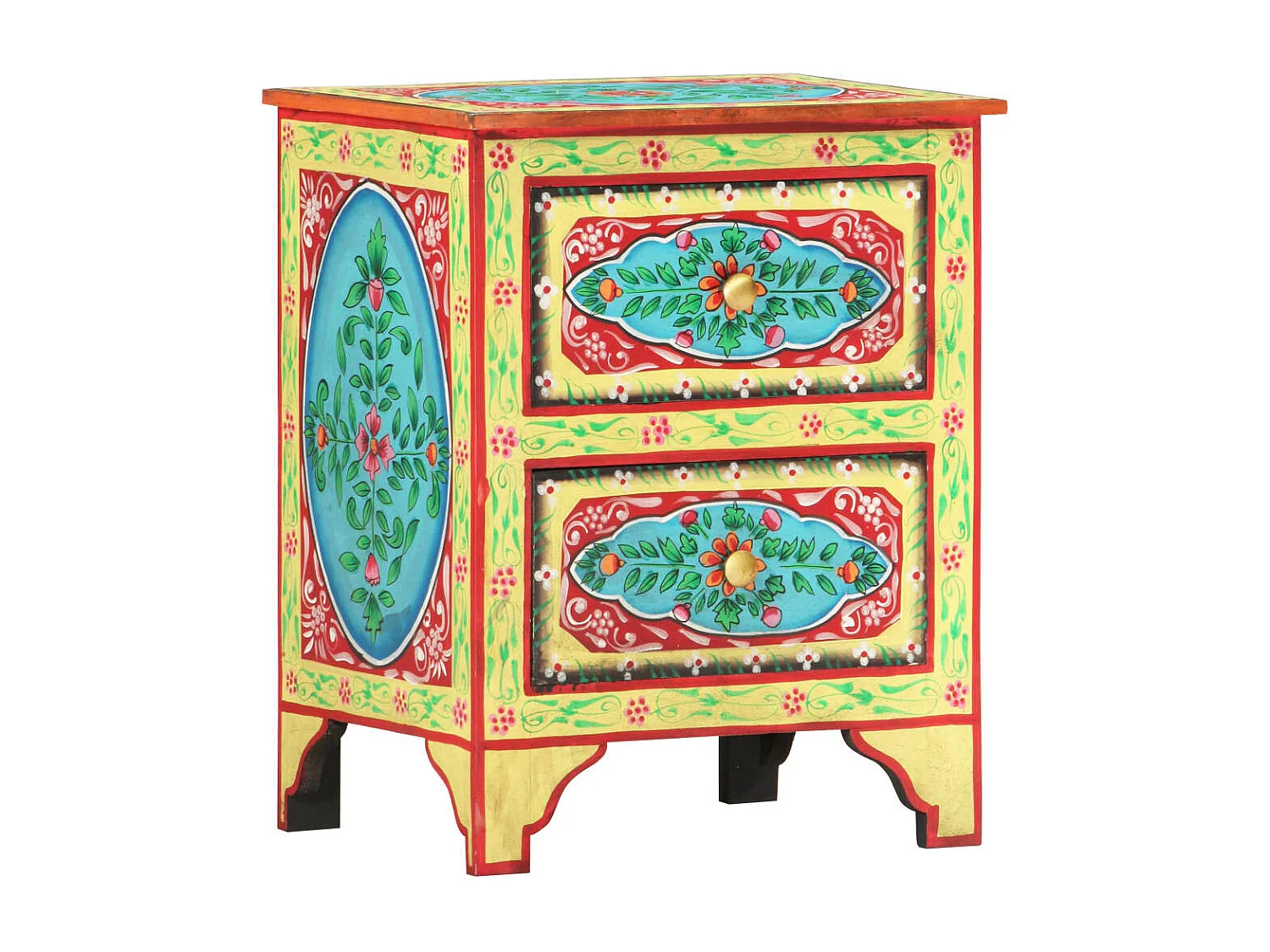 Table de chevet peinte à la main 40x30x50 cm Bois de manguier