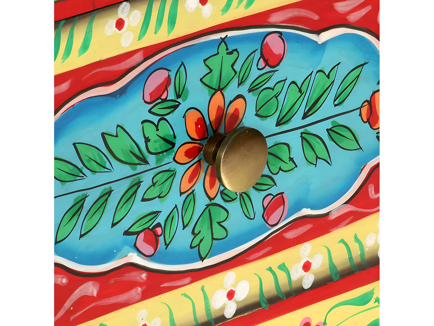 Table de chevet peinte à la main 40x30x50 cm Bois de manguier