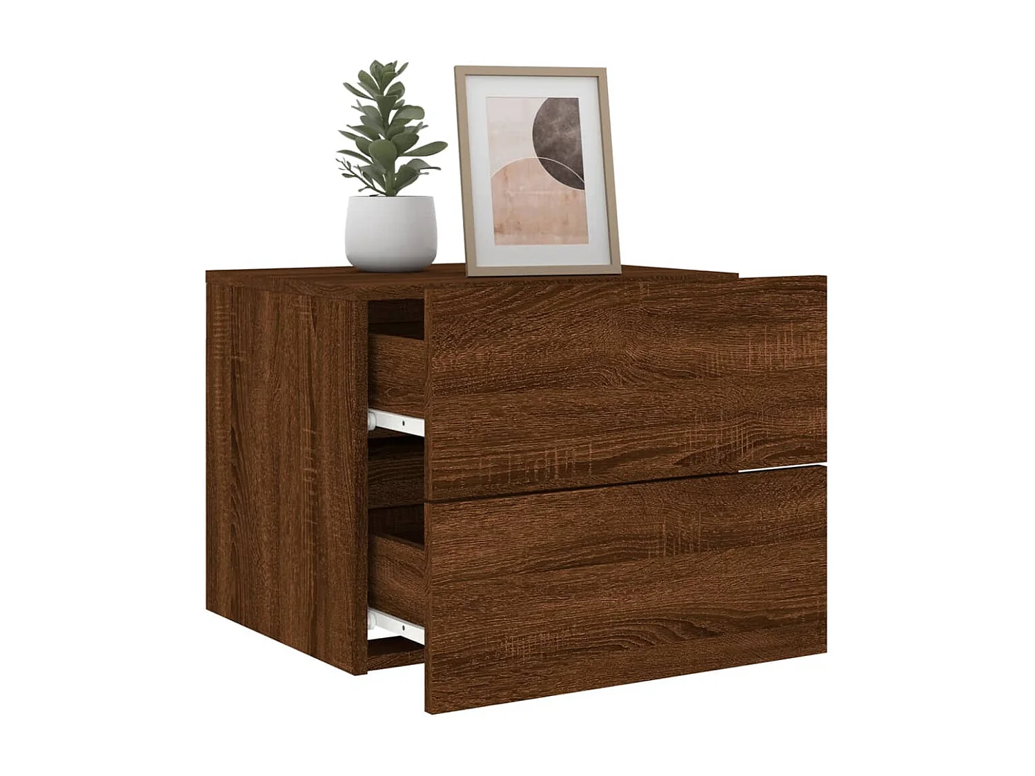 Tables de chevet murales avec lumières LED 2 pièces chêne marron