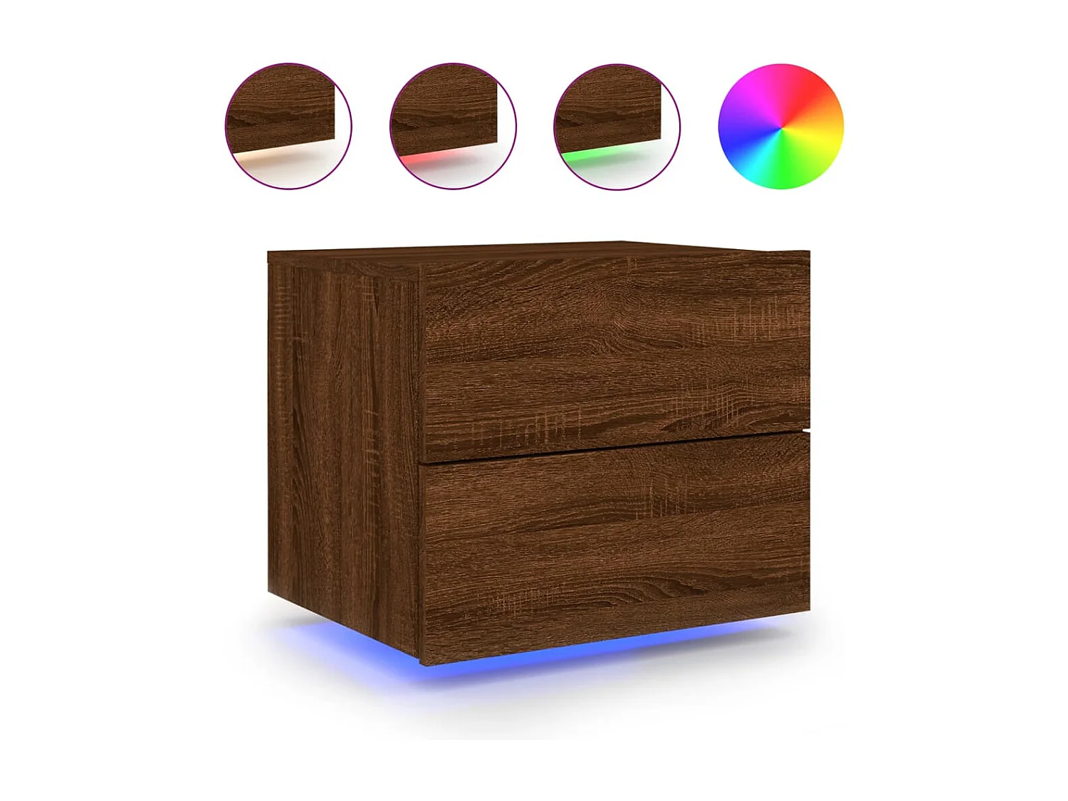 Tables de chevet murales avec lumières LED 2 pièces chêne marron