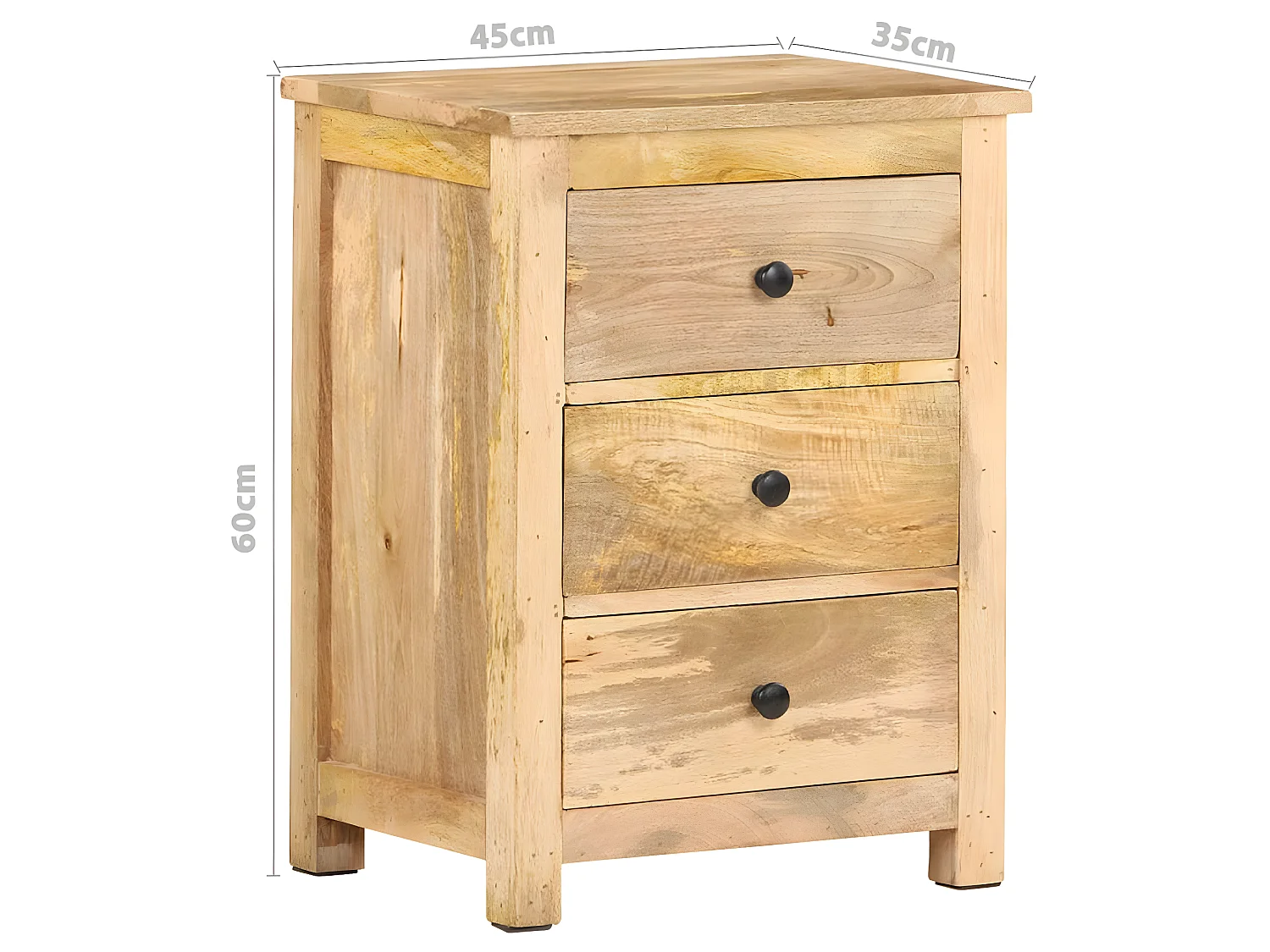 Mesita de noche de madera maciza de mango 45x35x60 cm
