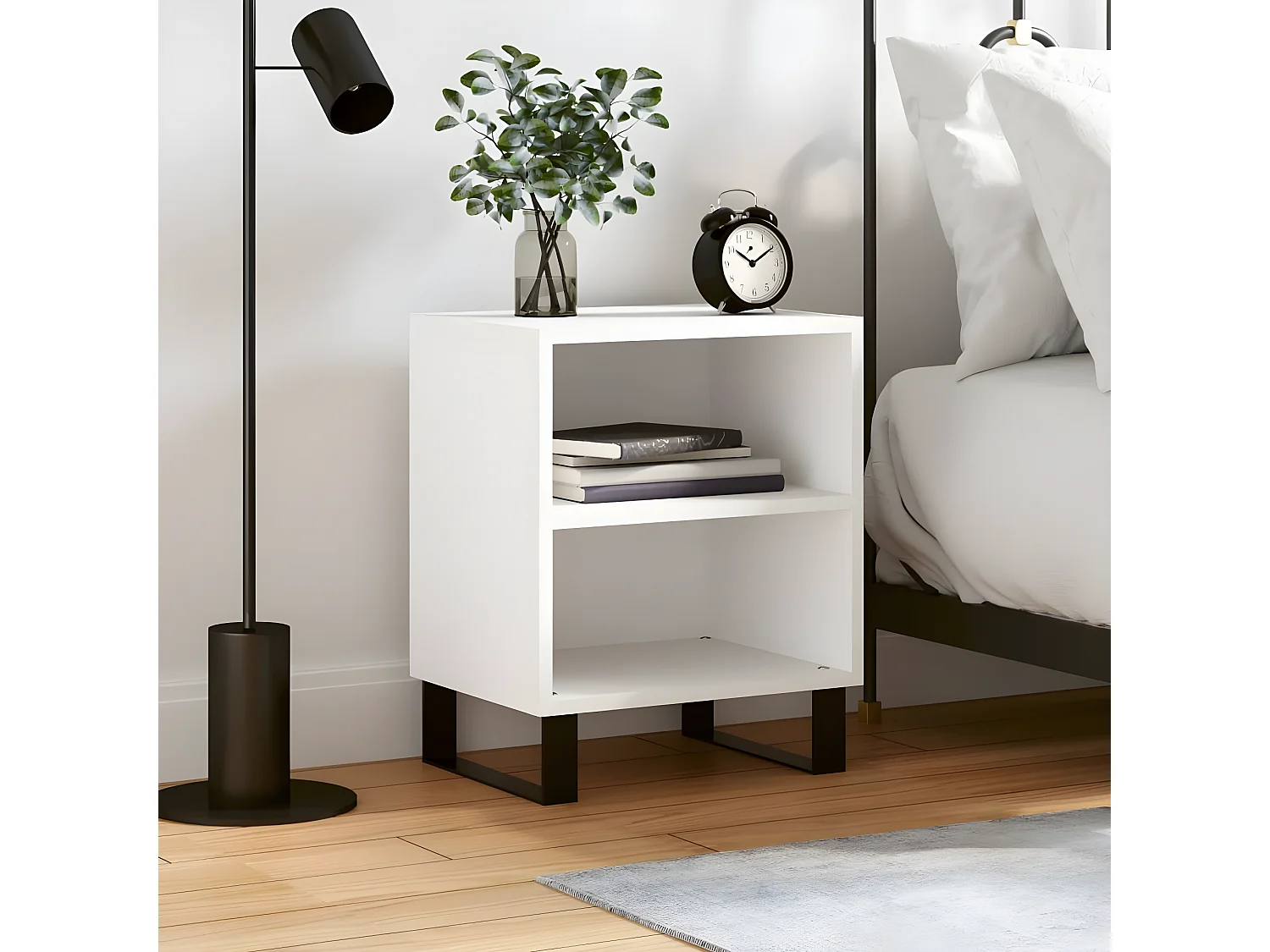 Table de chevet blanc 40x30x50 cm bois d’ingénierie